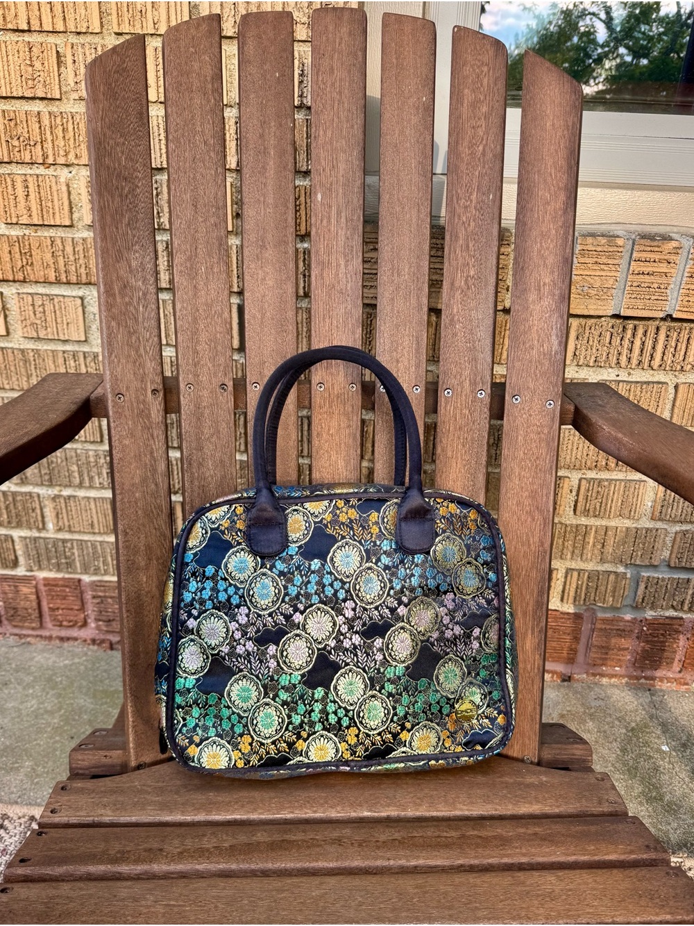 New Soho Multicolor Floral Medallion Satchel - Black, Green, Yellow, Blue